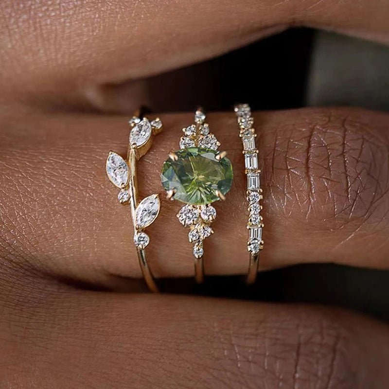 ZEYA - Arielle Olive Green Zirconia Ring Set