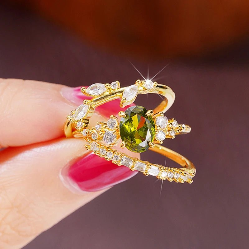 ZEYA - Arielle Olive Green Zirconia Ring Set