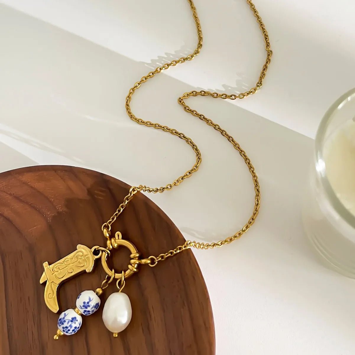 ZEYA - Cristy Pendant Necklace - 316L Stainless Steel Shoe Shape with Freshwater Pearl for Women