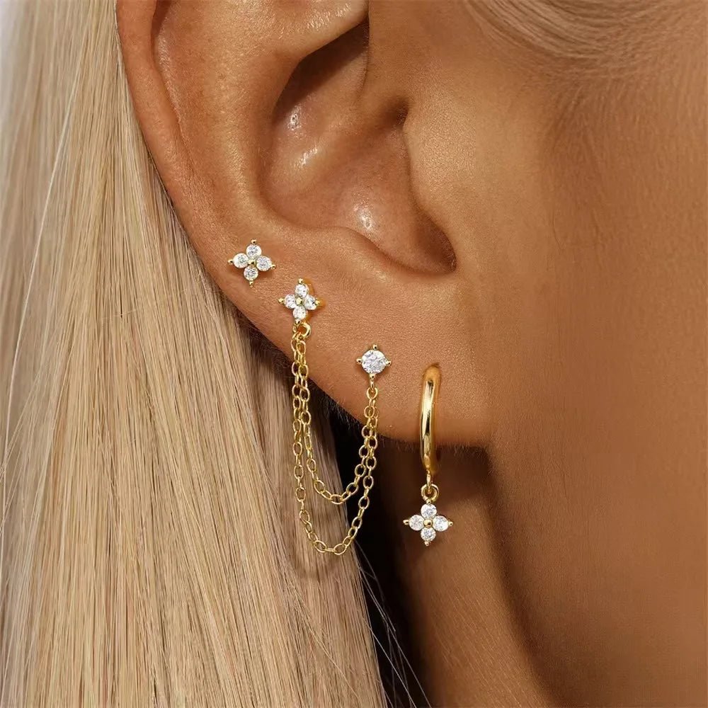 ZEYA - Diantha Earrings - 3PCS Stainless Steel Flower Hoop Earrings for Women with Zircon