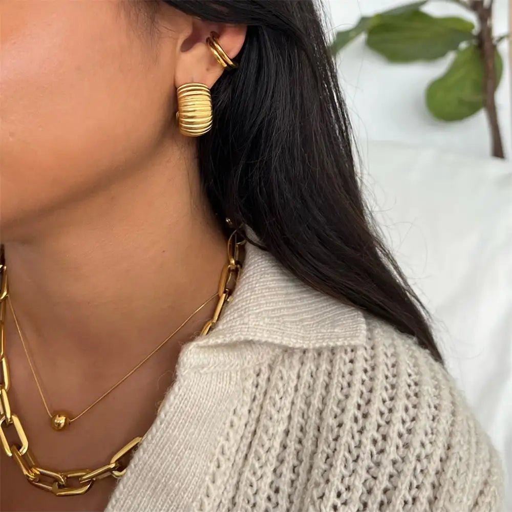 ZEYA - Jaime Hoop Earrings - Chunky C Shape Design, Waterproof Stainless Steel