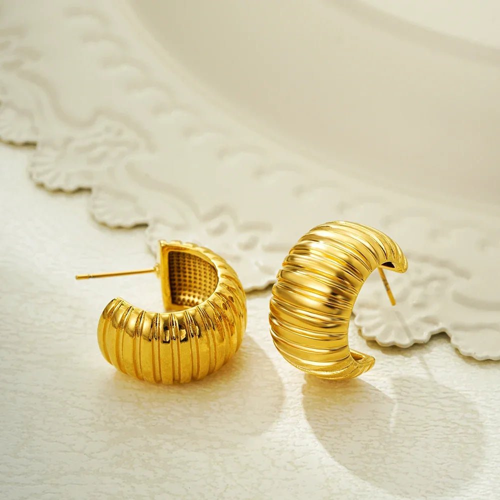 ZEYA - Jaime Hoop Earrings - Chunky C Shape Design, Waterproof Stainless Steel