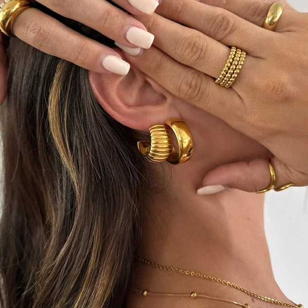 ZEYA - Jaime Hoop Earrings - Chunky C Shape Design, Waterproof Stainless Steel