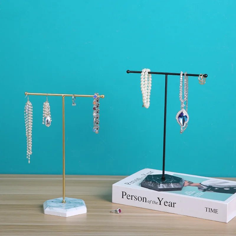 ZEYA - Mica Jewelry Holder - T - Shaped Marble Pattern Organizer for Earrings, Necklaces, Rings & Bracelets