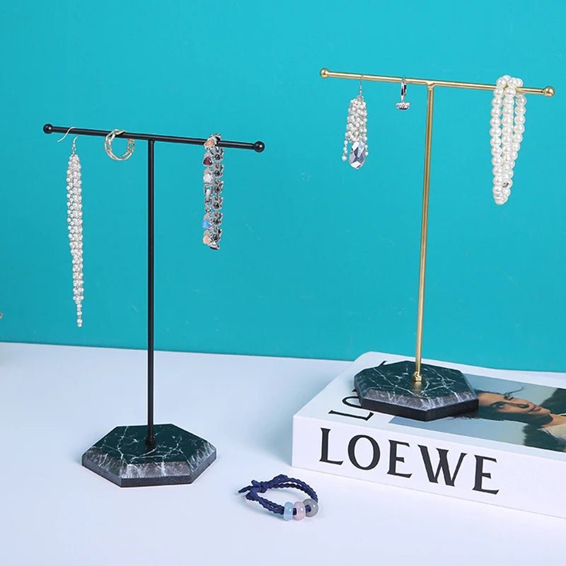 ZEYA - Mica Jewelry Holder - T - Shaped Marble Pattern Organizer for Earrings, Necklaces, Rings & Bracelets