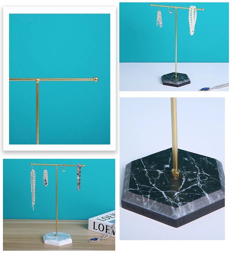 ZEYA - Mica Jewelry Holder - T - Shaped Marble Pattern Organizer for Earrings, Necklaces, Rings & Bracelets