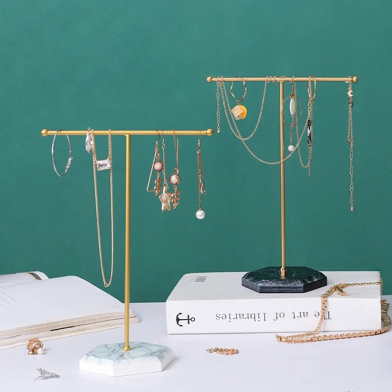 ZEYA - Mica Jewelry Holder - T - Shaped Marble Pattern Organizer for Earrings, Necklaces, Rings & Bracelets