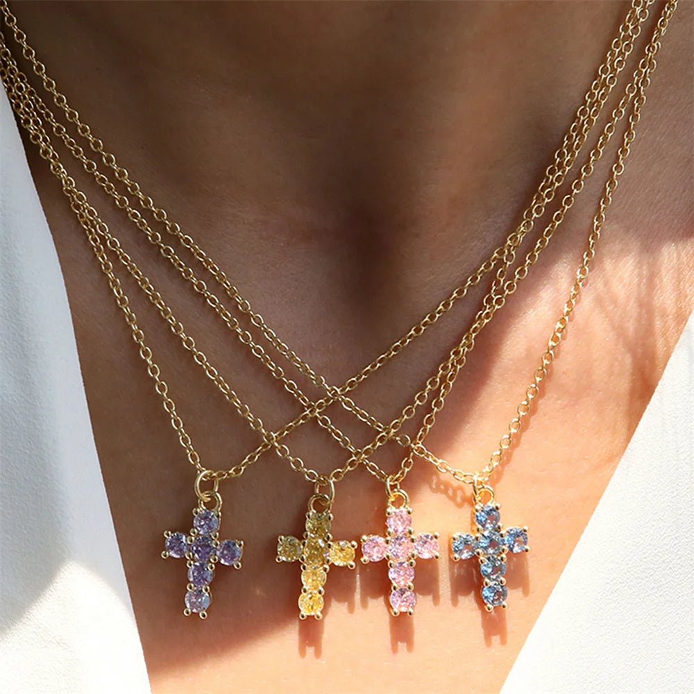ZEYA - Miya Birthstone Necklace - Elegant Cross Pendant with Zircon for Women