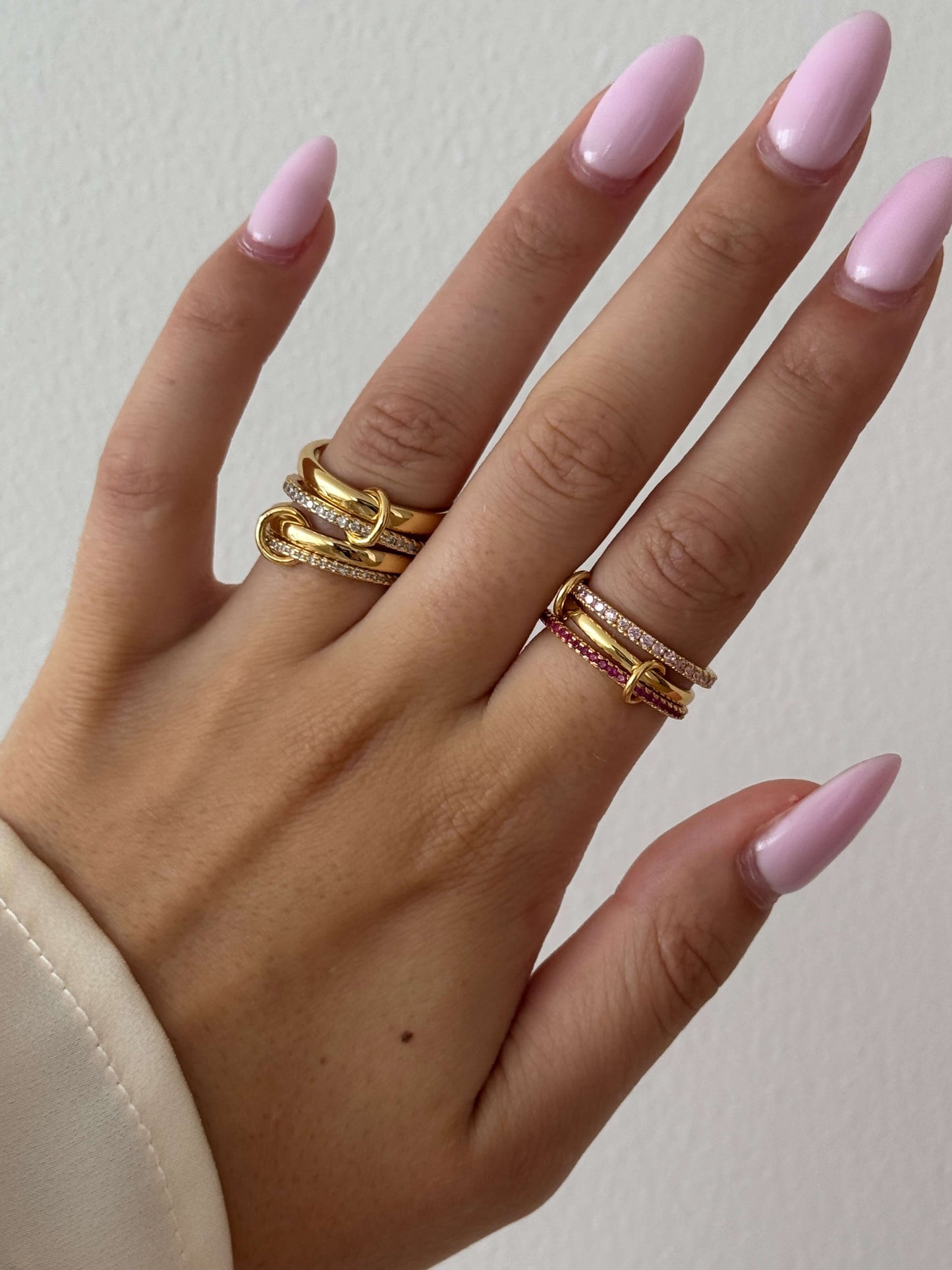 Bague empilée en strass rose rosé