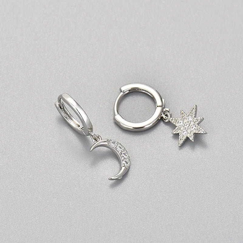 Edelstahl Stern Creolen Ohrringe mit Zirkonia Akzenten für Unisex Stil