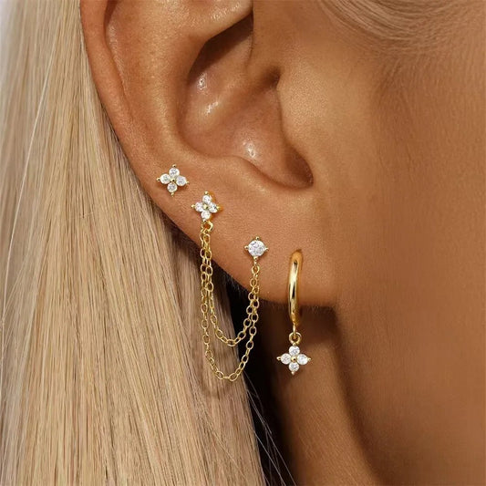 ZEYA - Diantha Earrings - 3PCS Stainless Steel Flower Hoop Earrings for Women with Zircon
