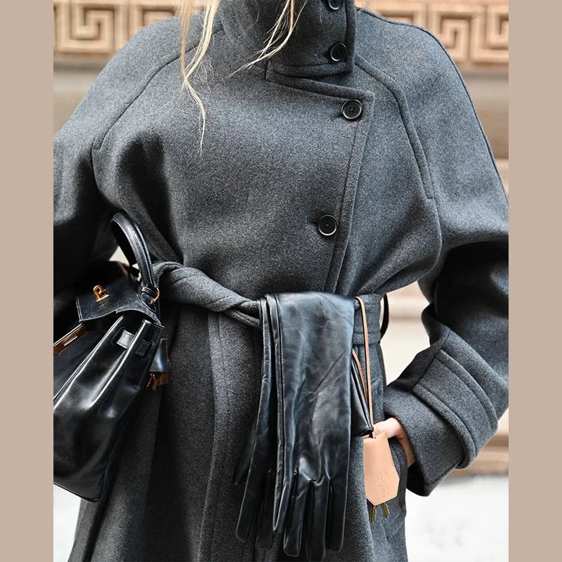 ZEYA - Feline Stand Collar Long Coat