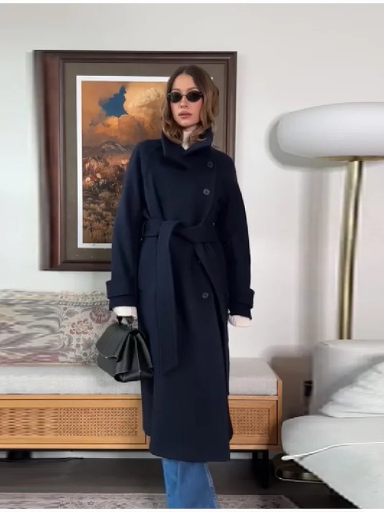 ZEYA - Feline Stand Collar Long Coat