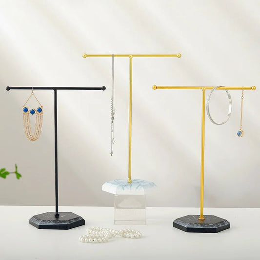 ZEYA - Mica Jewelry Holder - T - Shaped Marble Pattern Organizer for Earrings, Necklaces, Rings & Bracelets